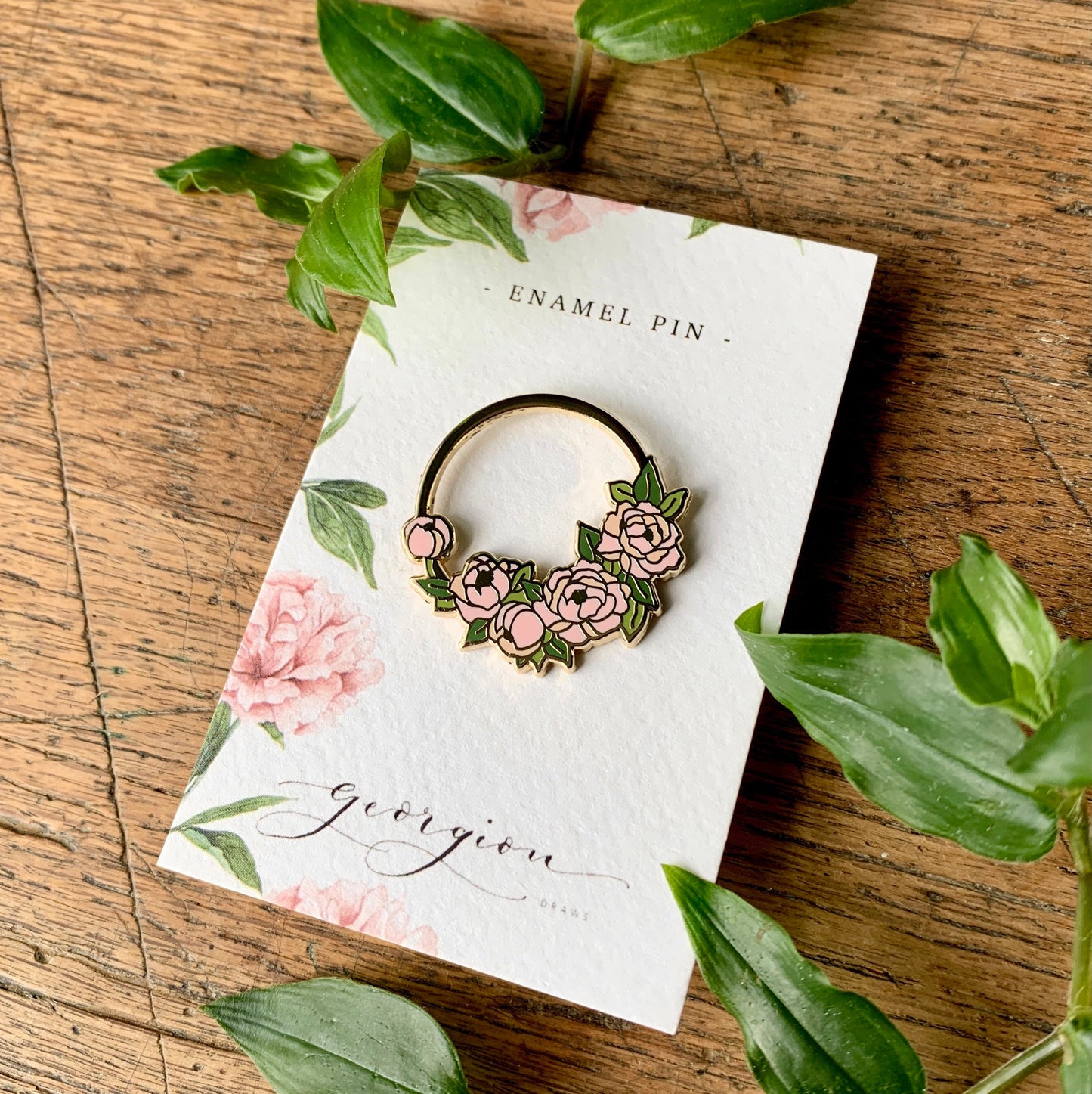 Peony Wreath Floral Enamel Pin Badge