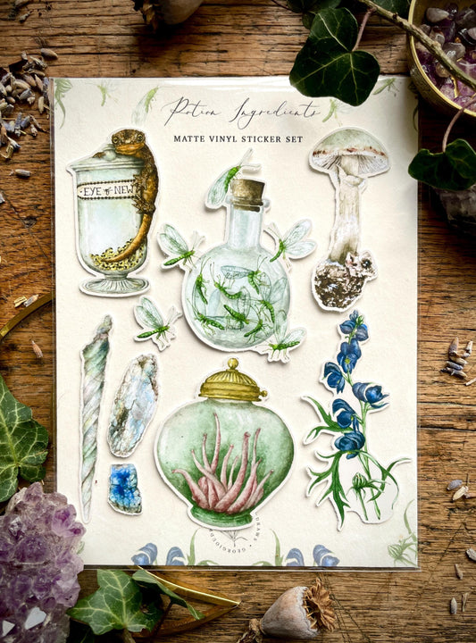 Potion Making Ingredients Matt Vinyl Sticker Set | Curious Magical Witchy Art