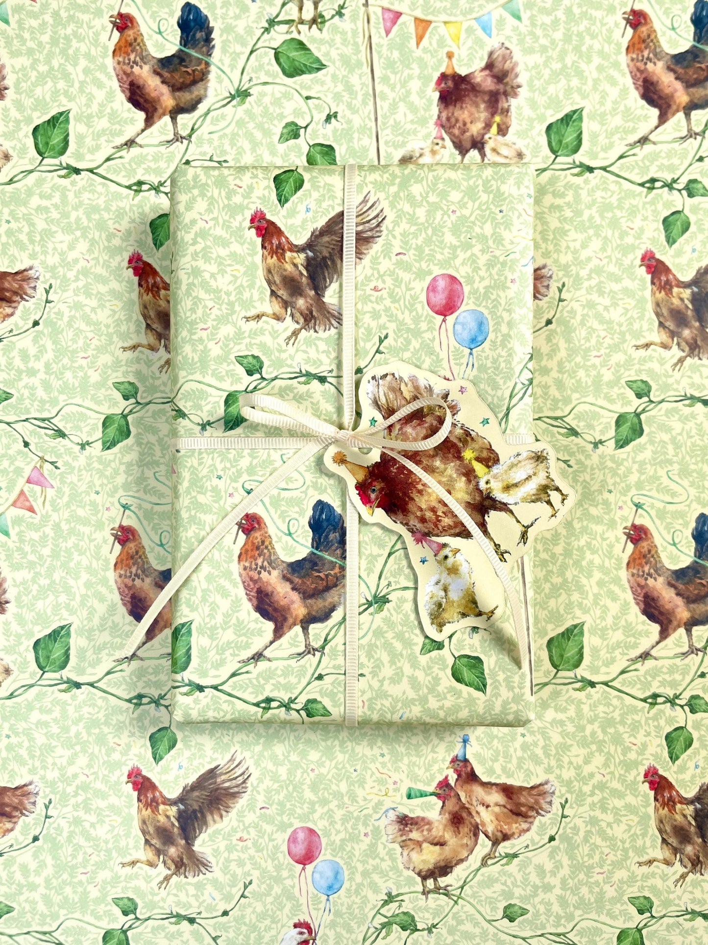 Party Chickens Luxury Whimsical Wrapping Paper Double Sided
