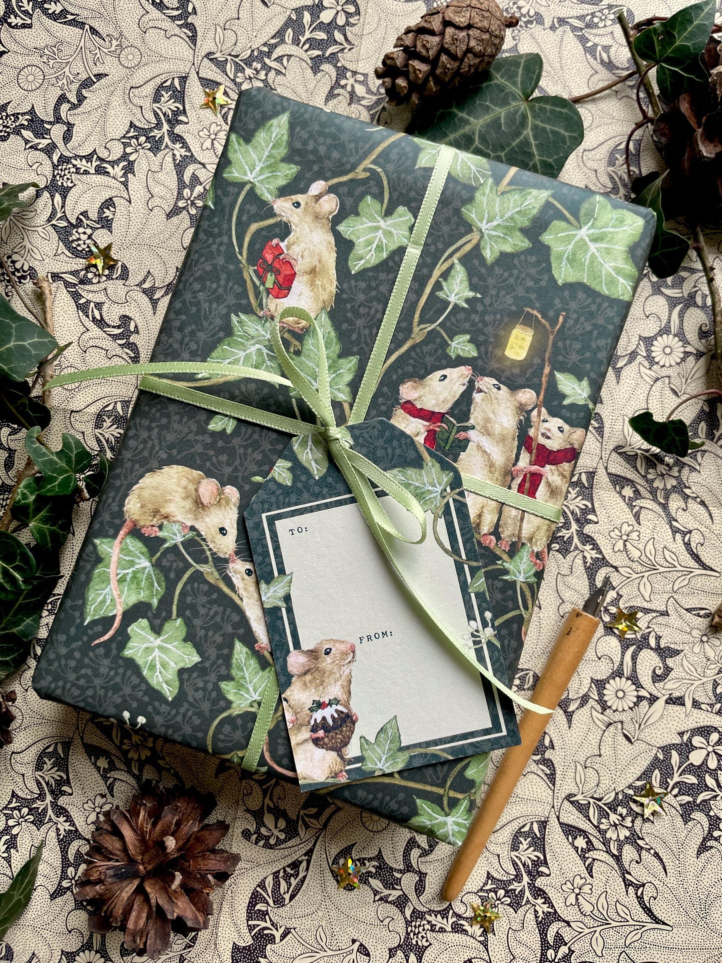 Christmas Mice Luxury Whimsical Wrapping Paper Double Sided