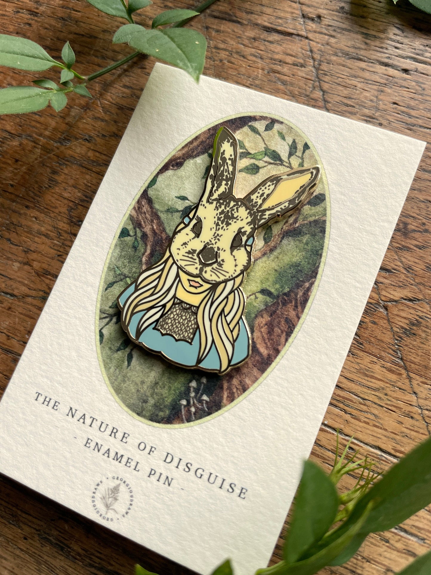 SECONDS PIN Girl in Rabbit Mask Enamel Pin Badge | Curious Nature Illustration Art