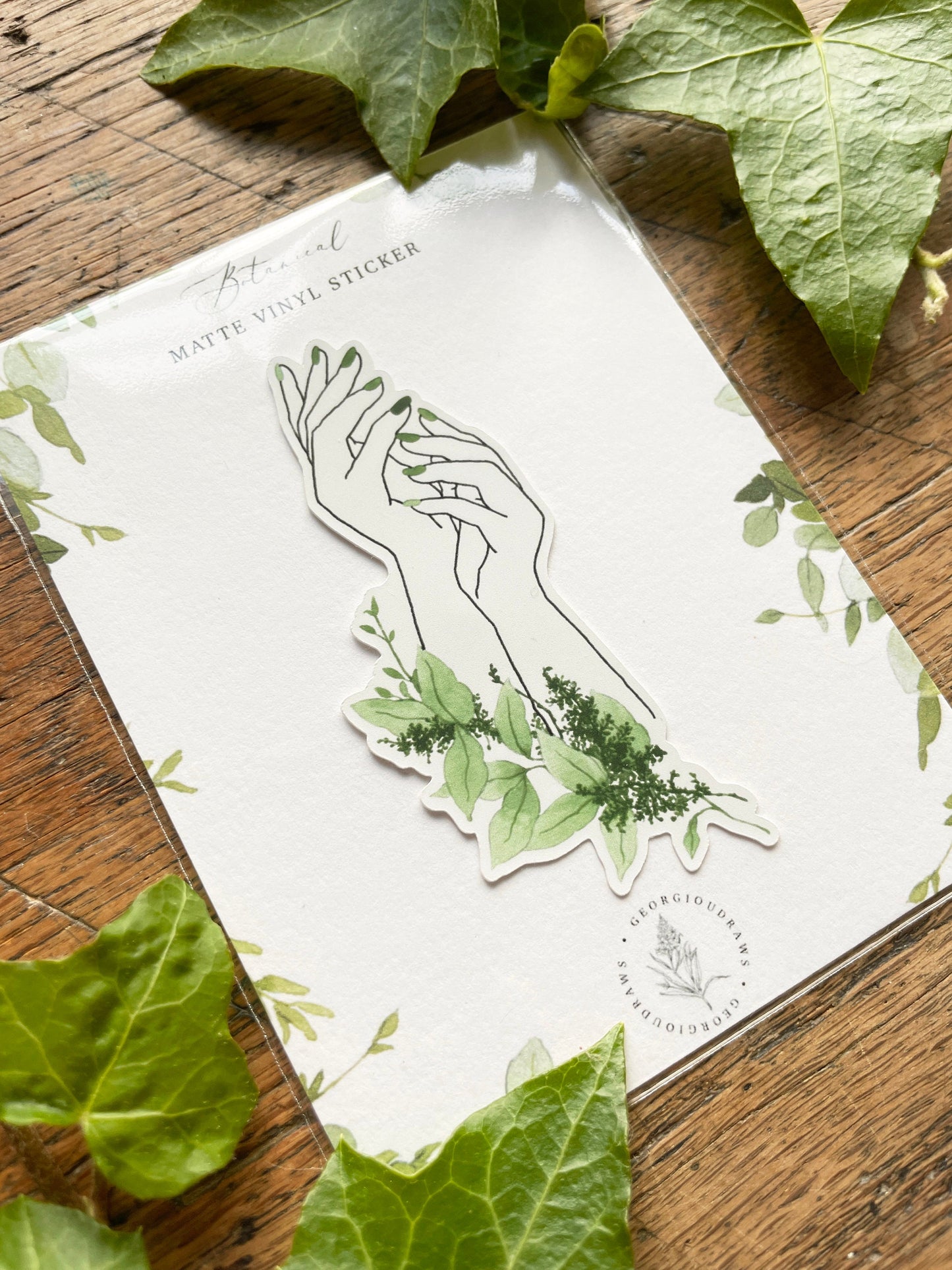 Hands Matt Vinyl Botanical Sticker | Nature Illustration Art