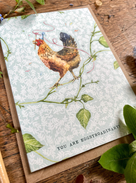 You Are Eggstroadinary! Whimsical Chicken Greetings Card
