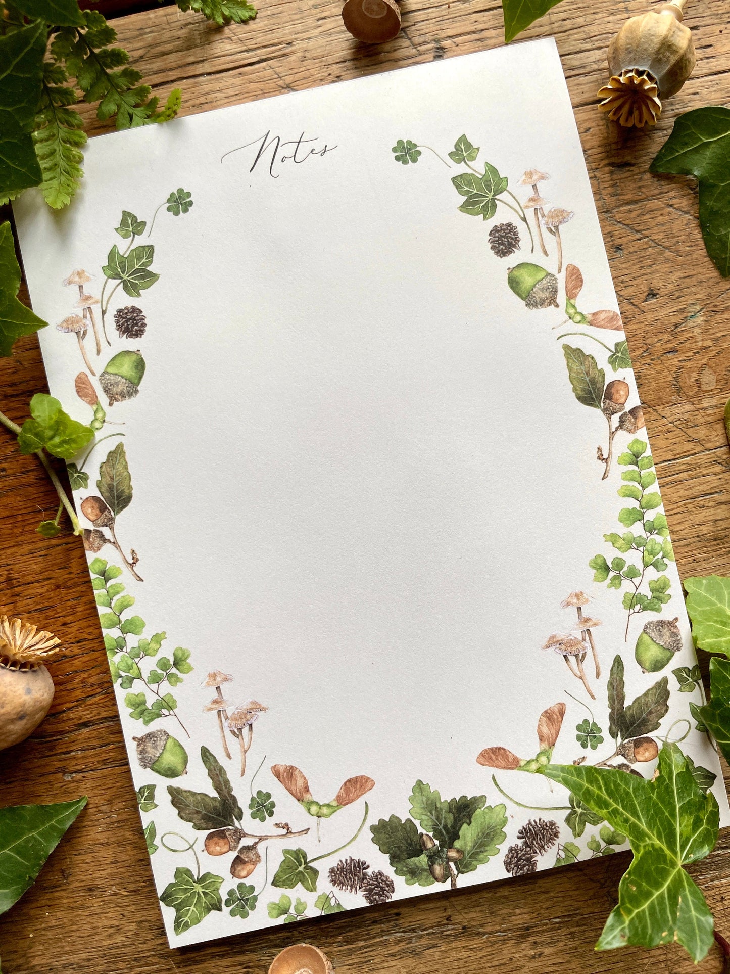 Natural Woodland Elements Botanical Watercolour Notepad | Botanical Watercolour Stationery