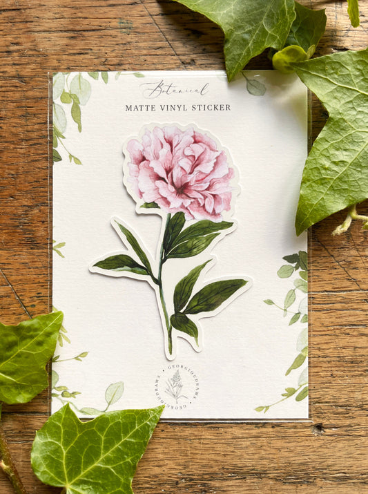Pink Peony Matt Vinyl Floral Sticker | Nature Illustration Art