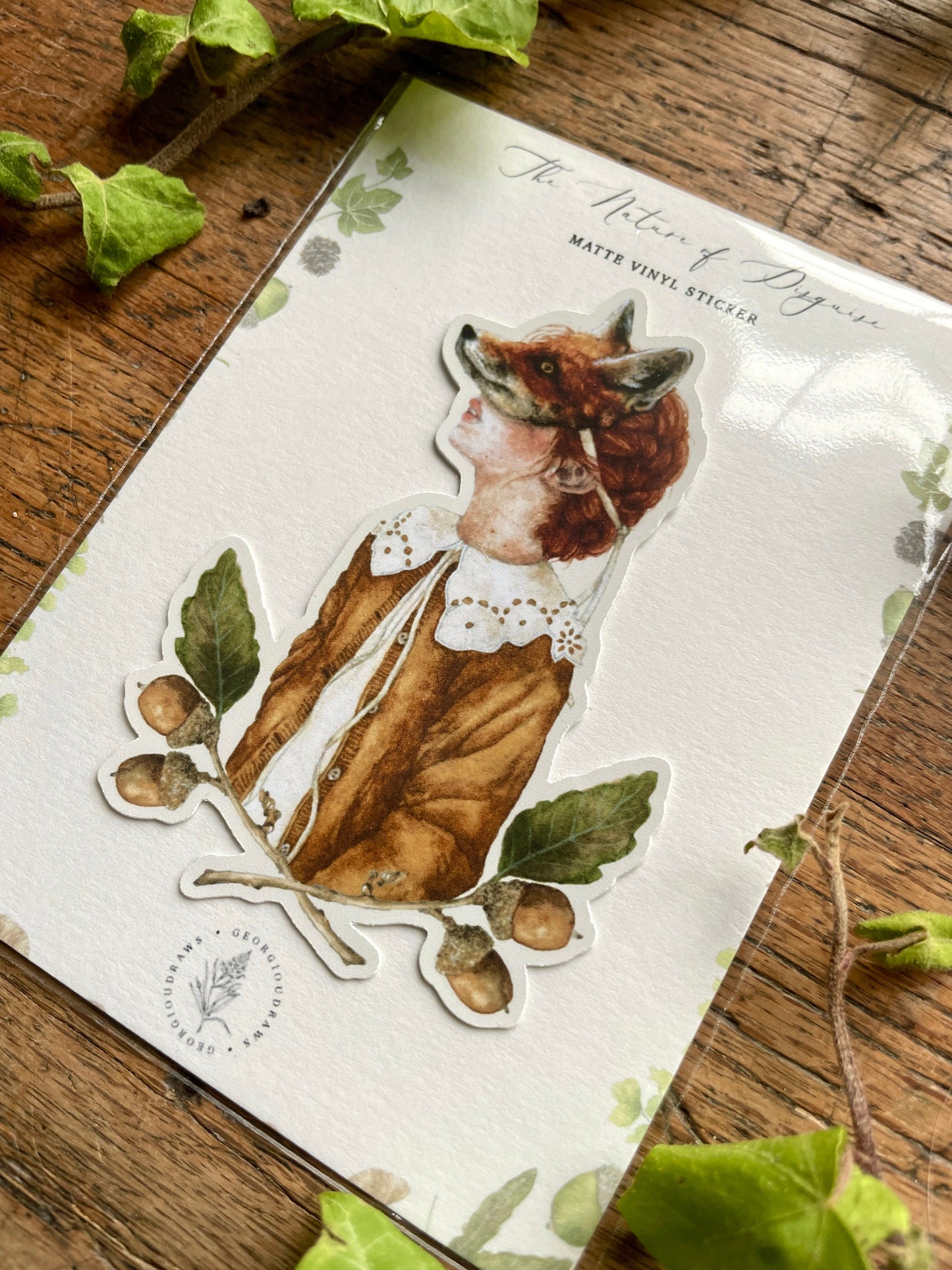 Girl in Fox Mask Matt Vinyl Sticker | Nature Woodland Illustration Art