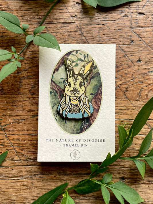 SECONDS PIN Girl in Rabbit Mask Enamel Pin Badge | Curious Nature Illustration Art