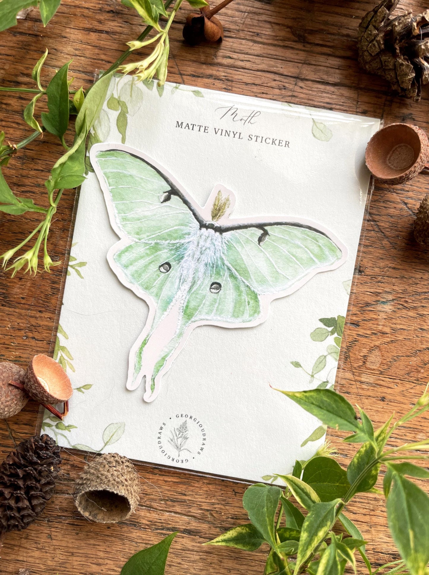 Luna Moth Matt Vinyl Nature Sticker | Nature Wildlife Illustration Art