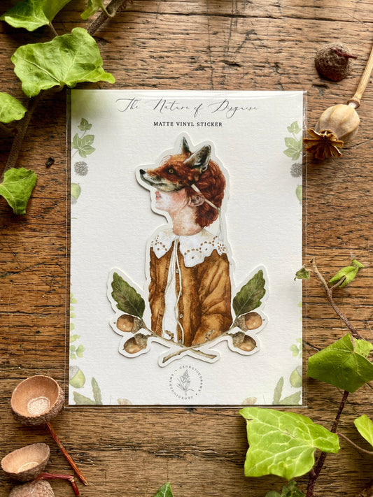 Girl in Fox Mask Matt Vinyl Sticker | Nature Woodland Illustration Art