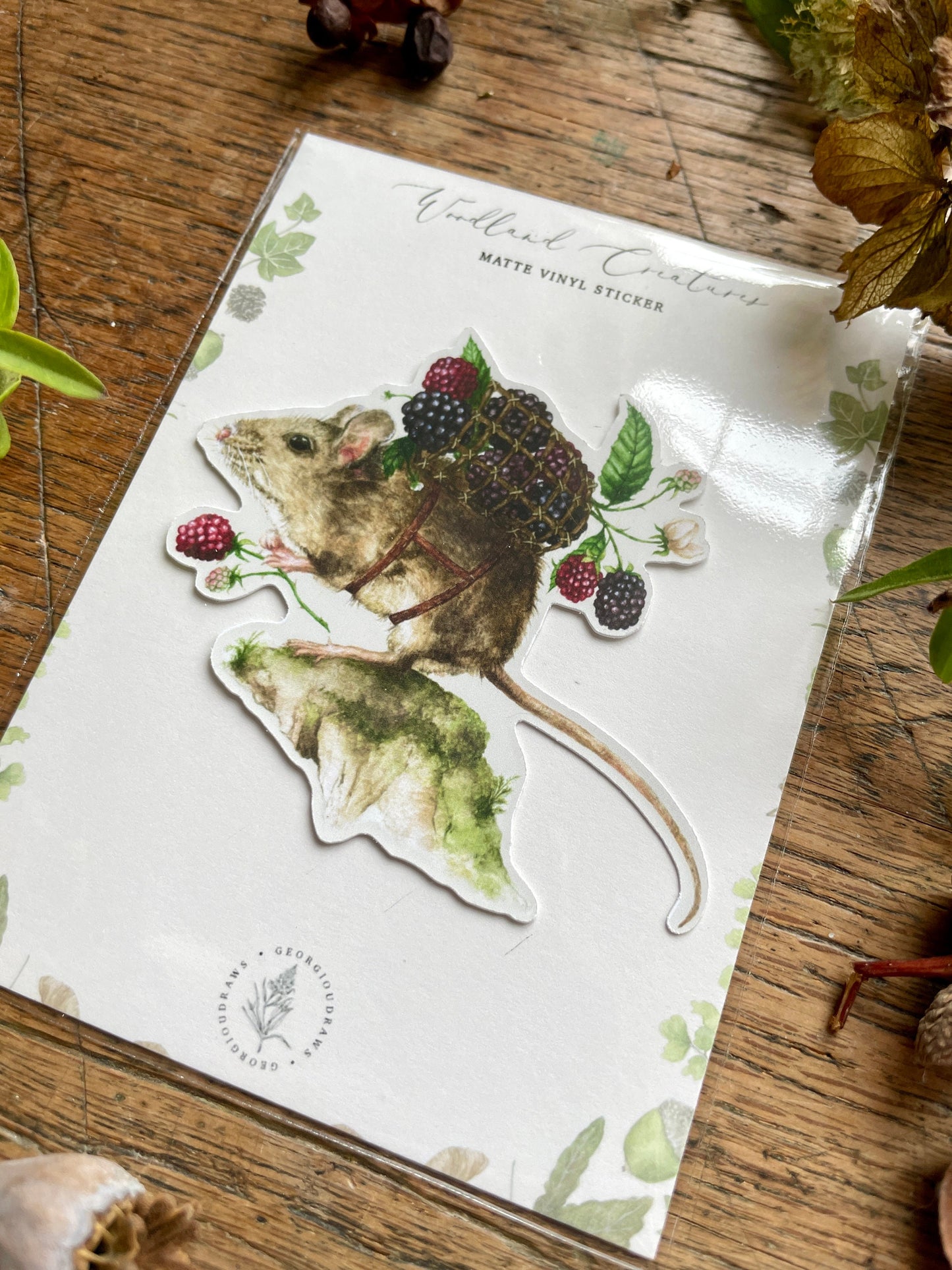 The Harvester Matt Vinyl Sticker | Whimsical Nature Animal Woodland Illustration