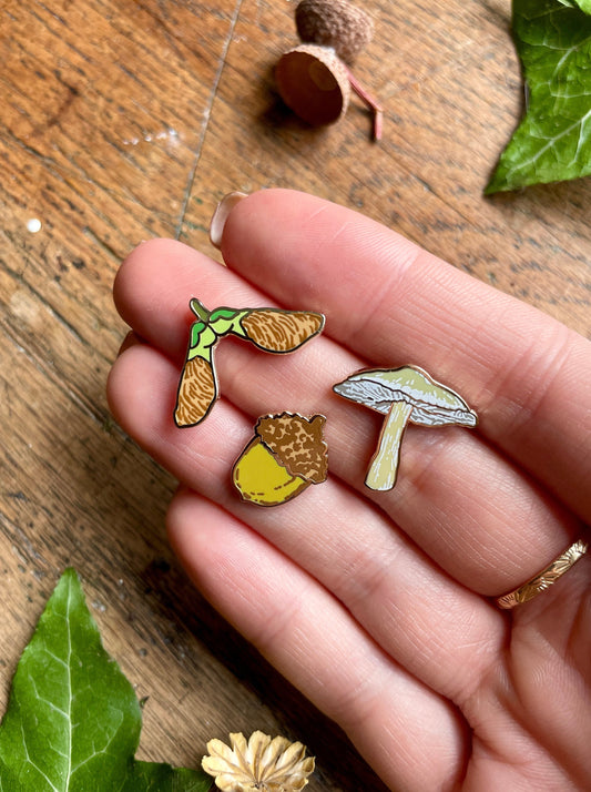 Woodland Seeds Mini Enamel Pin Badge Set | Nature Illustration Art