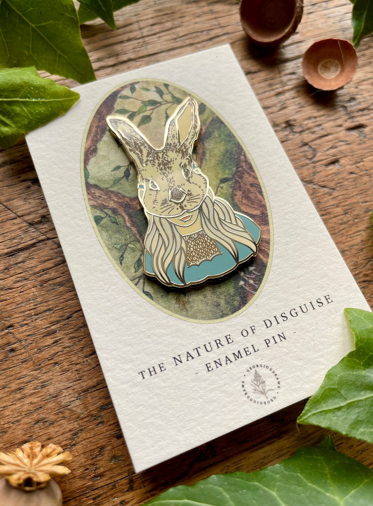 Girl in Rabbit Mask Enamel Pin Badge | Curious Nature Illustration Art