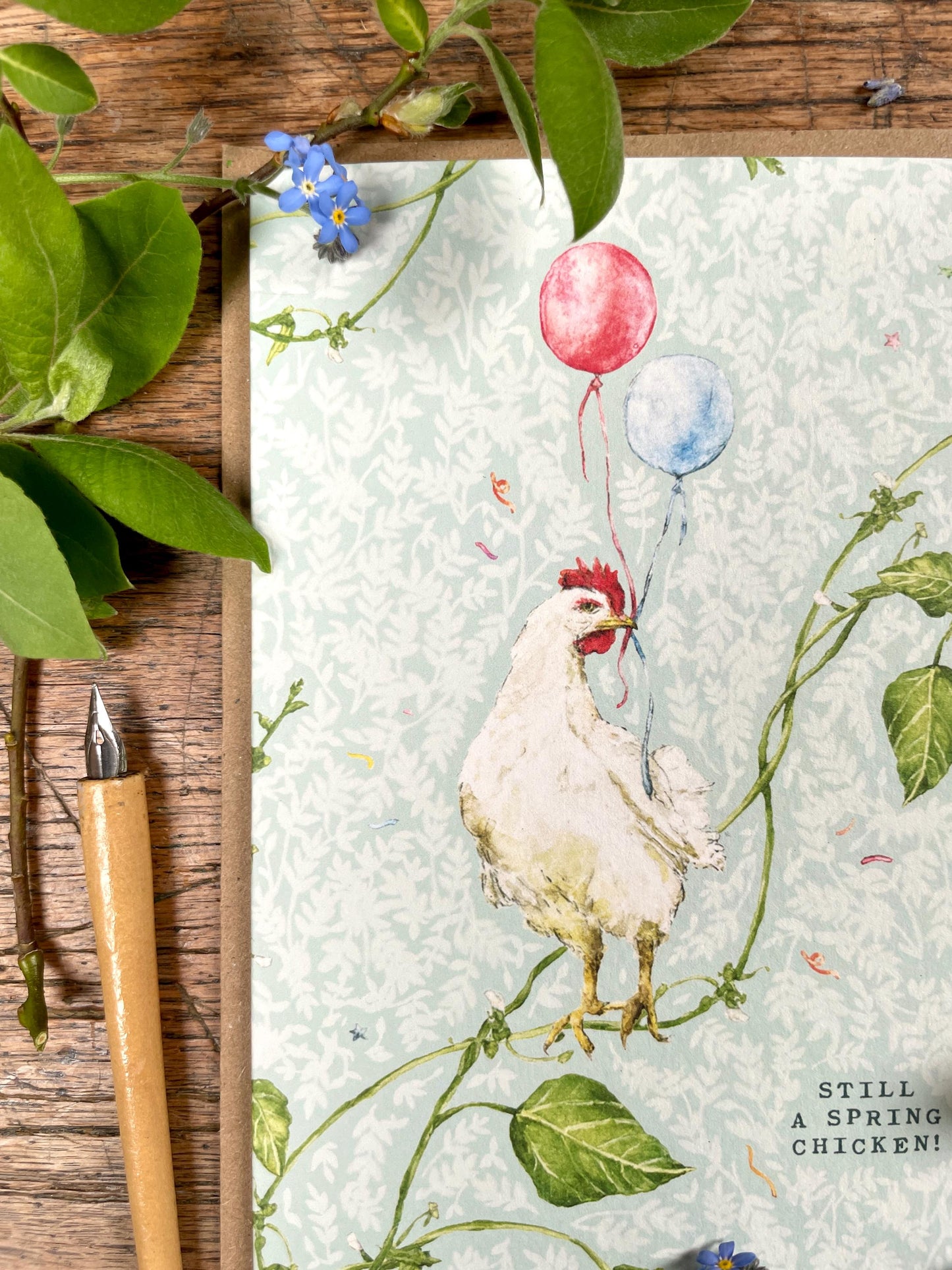 Still a Spring Chicken! Whimsical Chicken Greetings Card