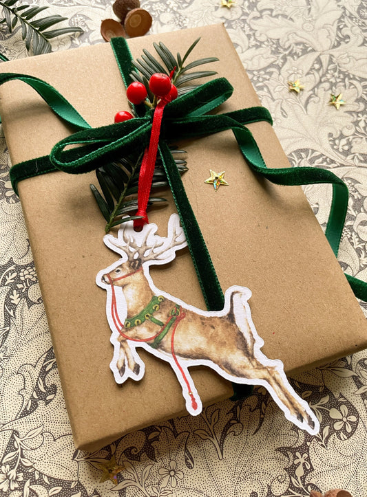 Festive Reindeer Watercolour Cut Out Christmas Tag set
