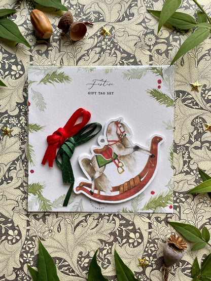 Festive Rocking Horse Watercolour Cut Out Christmas Tag set