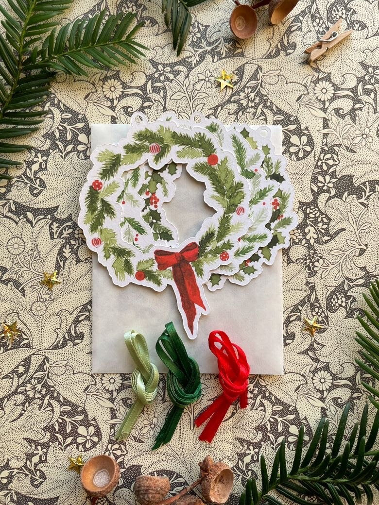 Large Festive Wreath Watercolour Cut Out Christmas Tag set
