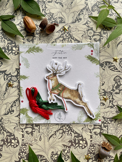 Festive Reindeer Watercolour Cut Out Christmas Tag set