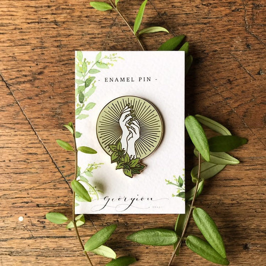 Green Fingers Sunburst Hands Enamel Pin Badge