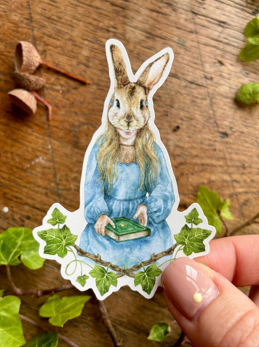 Girl in Rabbit Mask Matt Vinyl Sticker | Nature Woodland Illustration Art