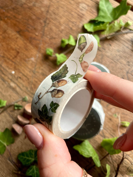 Natural Seeds and Elements Woodland Washi Tape | Botanical watercolour Illustration Art
