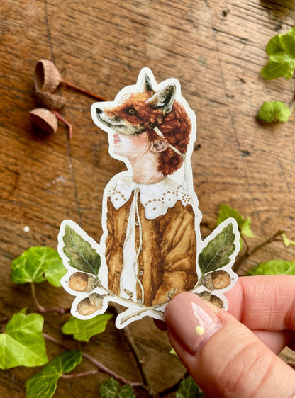 Girl in Fox Mask Matt Vinyl Sticker | Nature Woodland Illustration Art