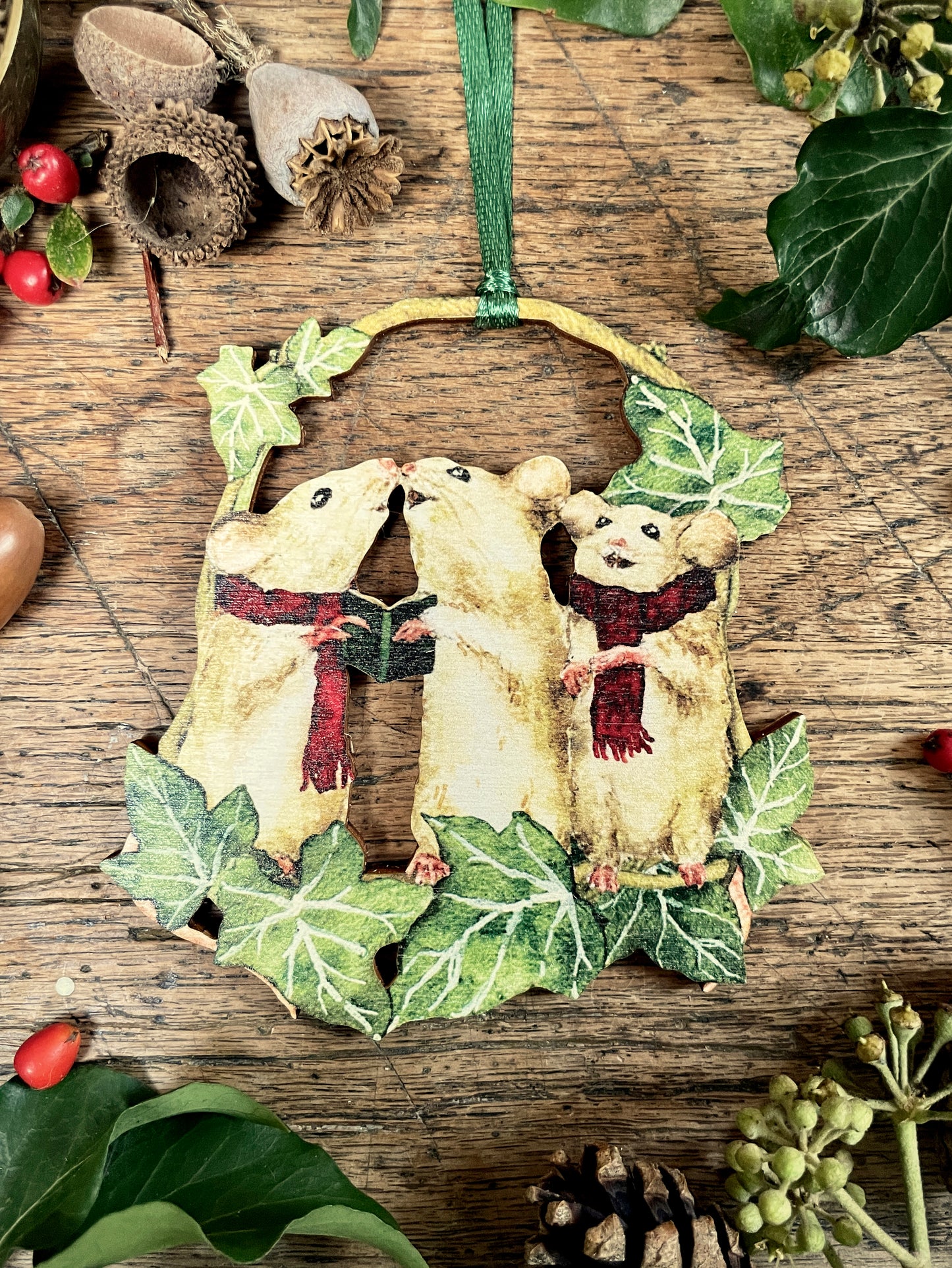 Christmas Mice Carol Singers | Whimsical Wooden Tree Decoration