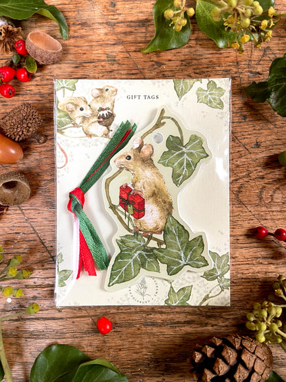 Christmas Mouse Holding Gift Die Cut Whimsical Gift Tags