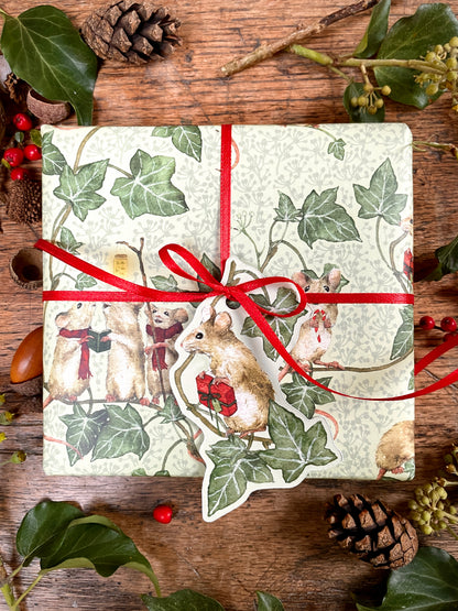 Christmas Mouse Holding Gift Die Cut Whimsical Gift Tags