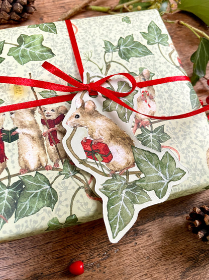 Christmas Mouse Holding Gift Die Cut Whimsical Gift Tags