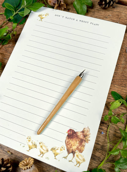Don't Hatch a Messy Plan! Chickens Watercolour Notepad | whimsical cottagecore Stationery