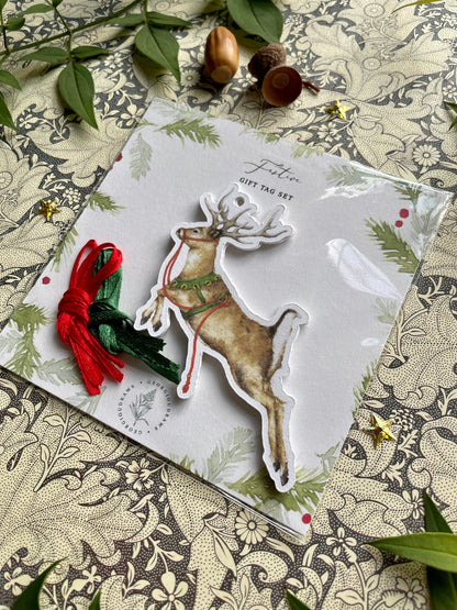 Festive Reindeer Watercolour Cut Out Christmas Tag set