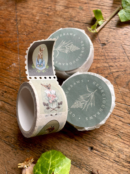Pack of 3 | The Nature of Disguise Animal Masks Stamp Washi Tape | Curious watercolour Illustration