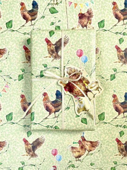 Party Chickens Luxury Whimsical Wrapping Paper Double Sided