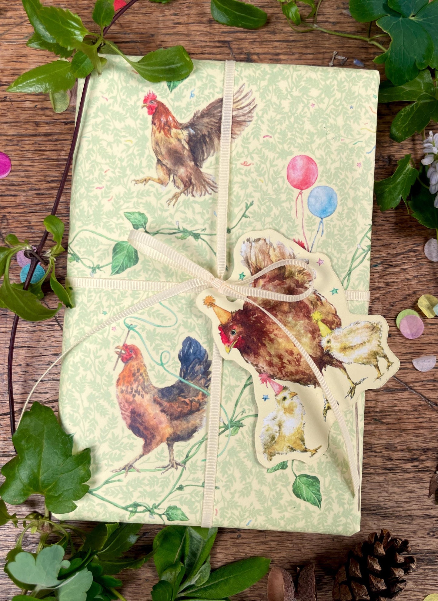 Party Chickens Luxury Whimsical Wrapping Paper Double Sided