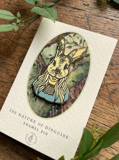 SECONDS PIN Girl in Rabbit Mask Enamel Pin Badge | Curious Nature Illustration Art