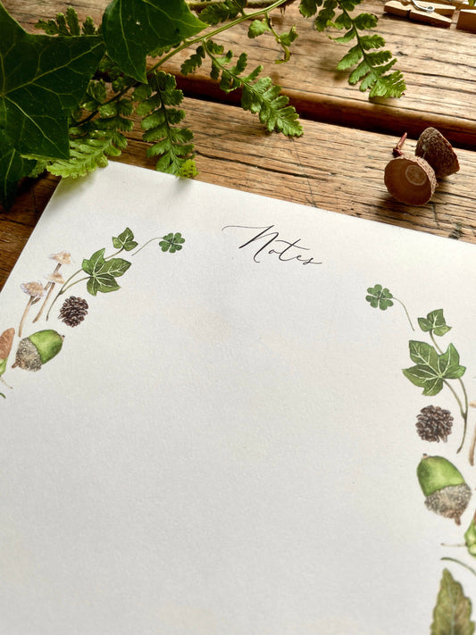 Natural Woodland Elements Botanical Watercolour Notepad | Botanical Watercolour Stationery